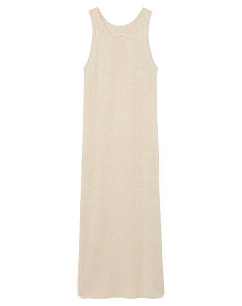 Lange beige gebreide jurk van 100% linnen
