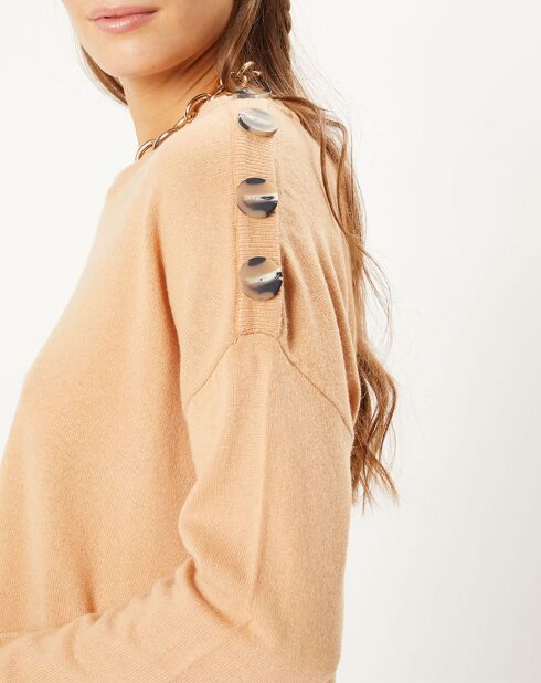 Pull 100% Laine col rond Florence camel