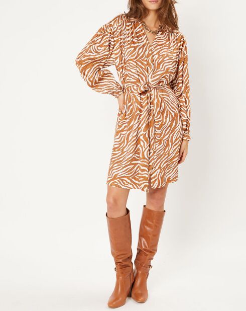 Lena korte jurk met okerkleurige patronen