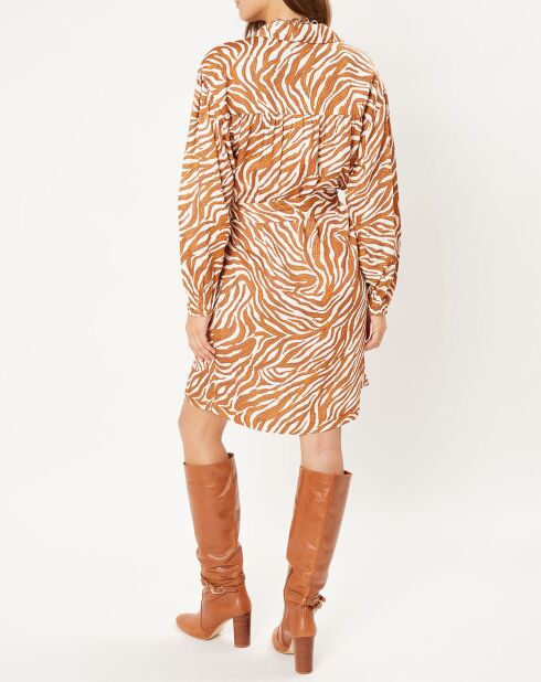 Lena korte jurk met okerkleurige patronen