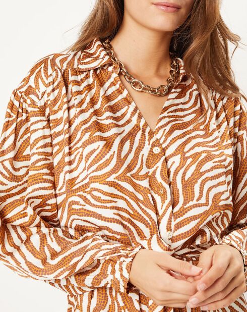 Lena korte jurk met okerkleurige patronen