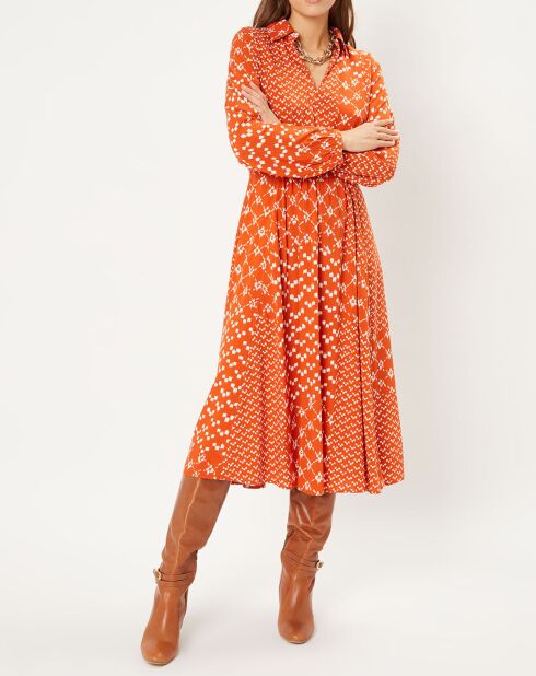 Sonia midi-jurk met oranje patroon