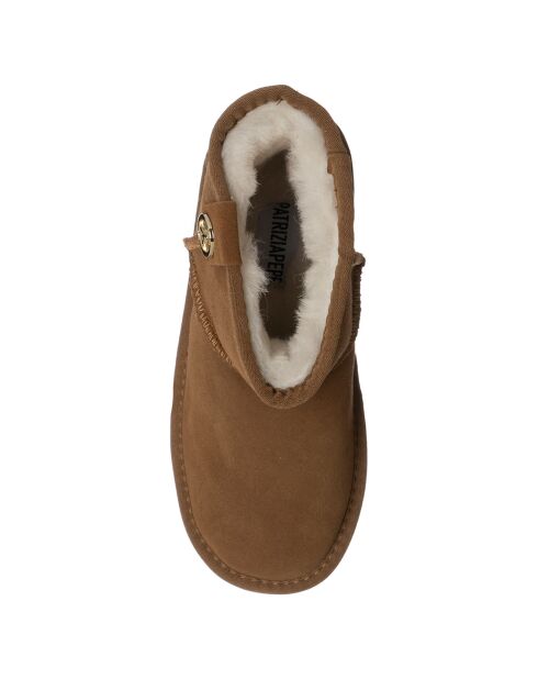 Botas Sofia de piel camel y terciopelo