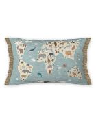 Coussin déhoussable avec franges bleu foncé - 30x50 cm