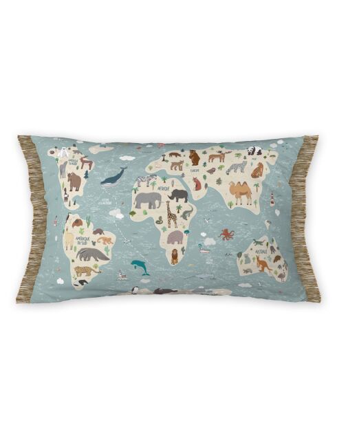 Coussin déhoussable avec franges bleu foncé - 30x50 cm