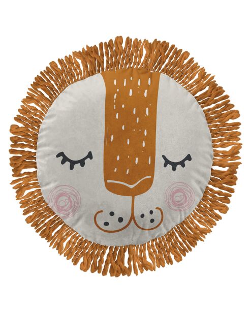 Coussin déhoussable avec franges macramé orange/blanc - D40 cm