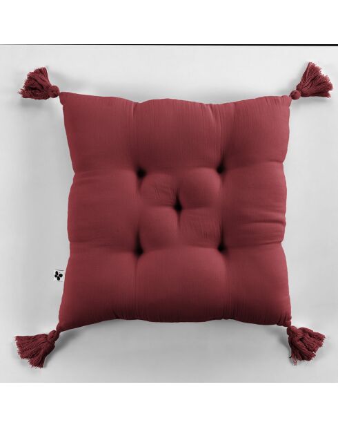 Coussin capitonné avec pompons bordeaux - 40x40 cm