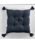 Coussin capitonné avec pompons bleu foncé - 40x40 cm