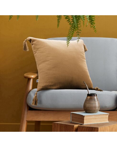 Cuscino rimovibile con nappine marroni - 40x40 cm