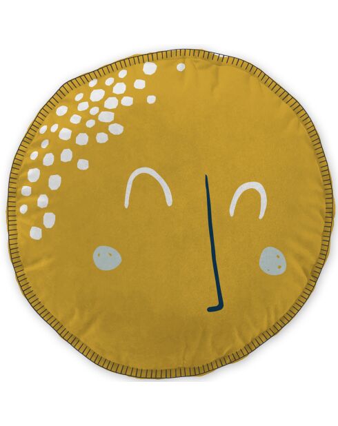 Coussin déhoussable avec point de cheval jaune/bleu foncé - 40x40 cm