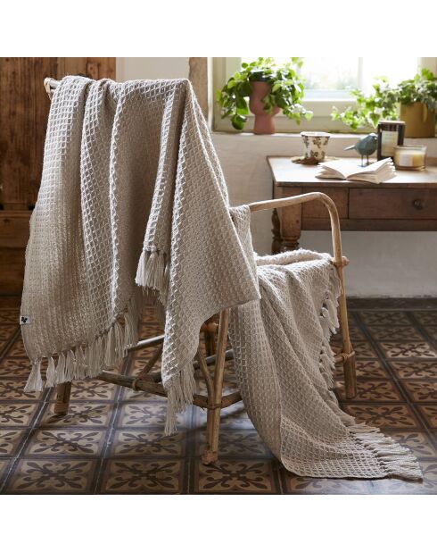Plaid à franges naturel - 130x160 cm