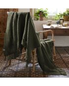 Plaid à franges kaki - 130x160 cm
