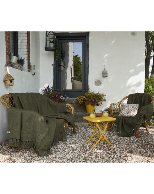 Plaid à franges kaki - 130x160 cm