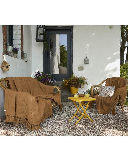 Plaid à franges marron - 180x220 cm