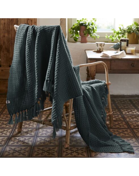 Plaid à franges gris foncé - 180x220 cm