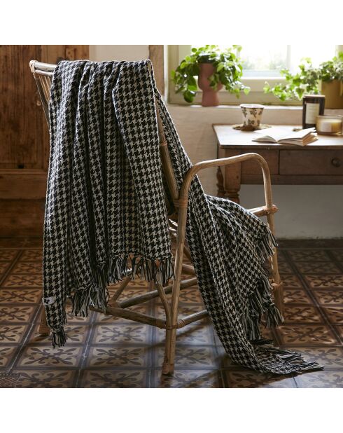 Plaid à franges blanc/noir - 180x220 cm