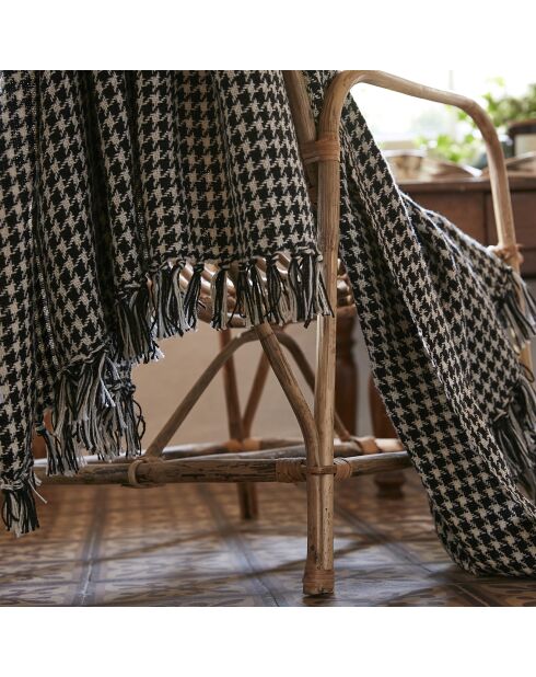 Plaid à franges blanc/noir - 180x220 cm