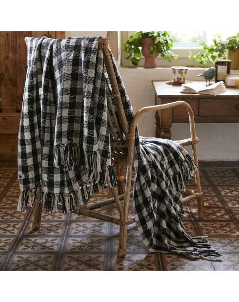 Plaid à franges blanc/noir - 180x220 cm