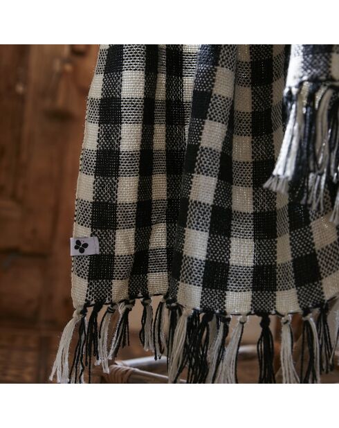 Plaid à franges blanc/noir - 180x220 cm