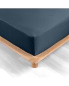 Middernachtblauw hoeslaken van perkal katoen