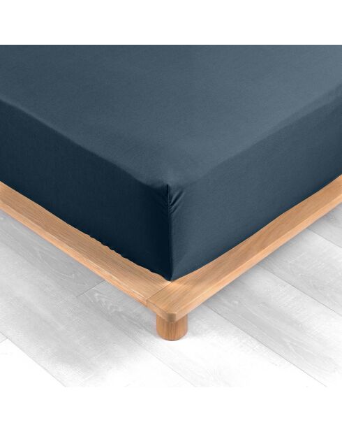 Middernachtblauw hoeslaken van perkal katoen