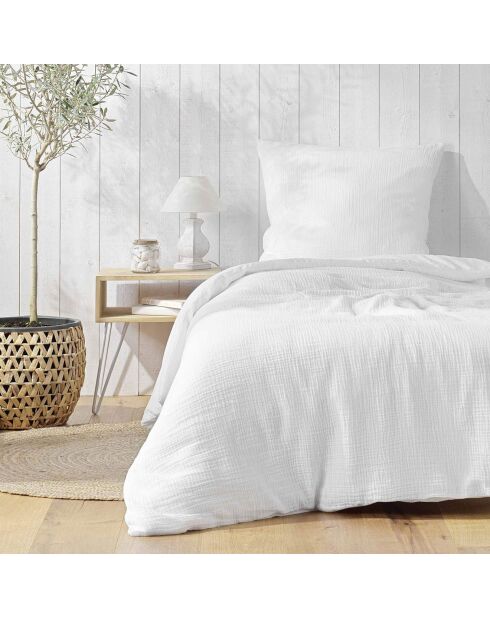 Juego de funda de edredón de gasa de algodón blanco