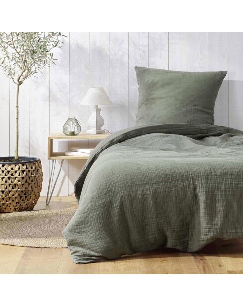 Parure housse de couette en Gaze de Coton kaki