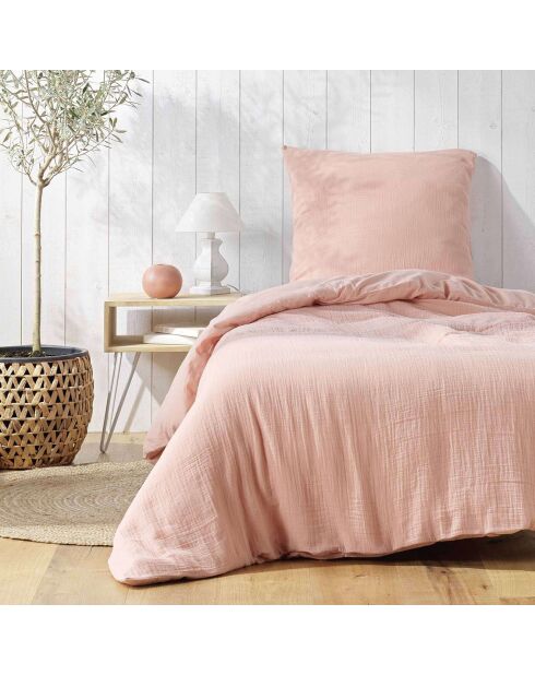 Parure housse de couette en Gaze de Coton rose
