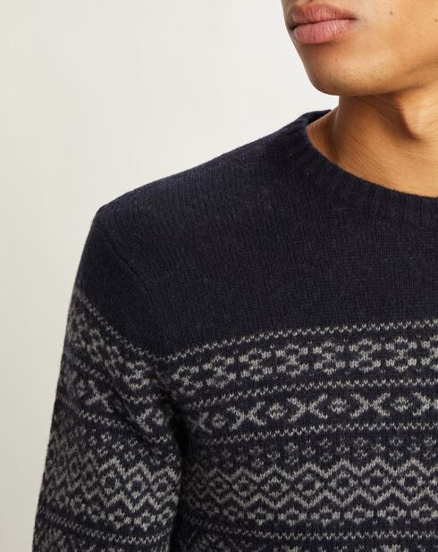 Pull en Laine d'Agneau mélangée bleu foncé