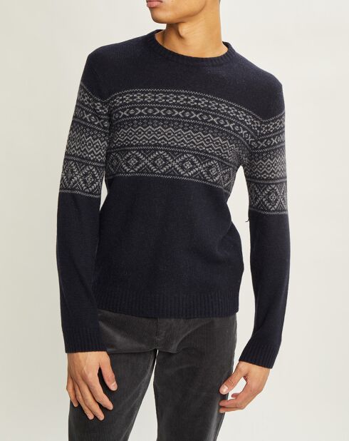 Pull en Laine d'Agneau mélangée bleu foncé