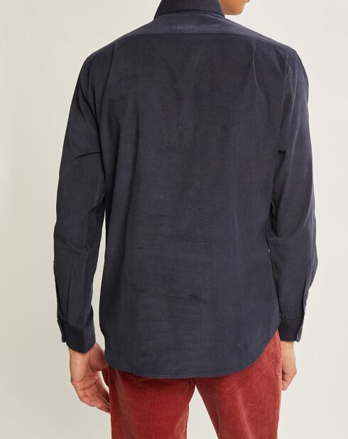 Chemise regular fit en Velours milleraies bleu foncé