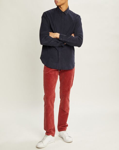 Chemise regular fit en Velours milleraies bleu foncé