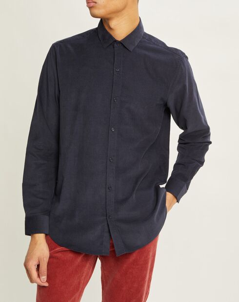 Chemise regular fit en Velours milleraies bleu foncé