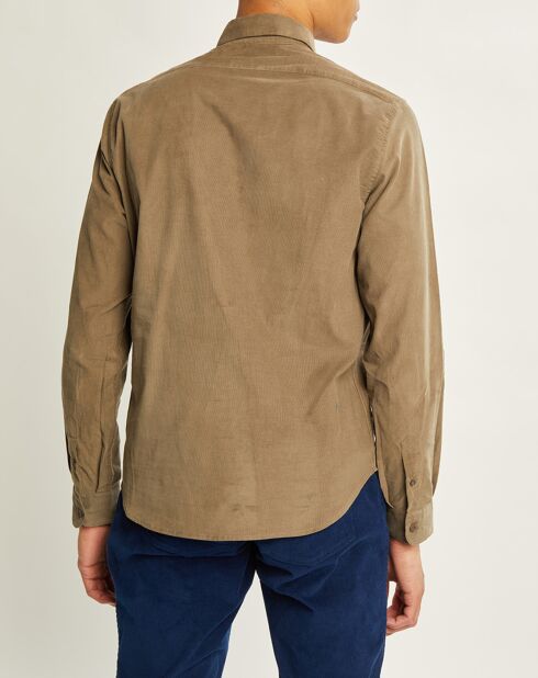 Chemise slim fit en Velours milleraies kaki