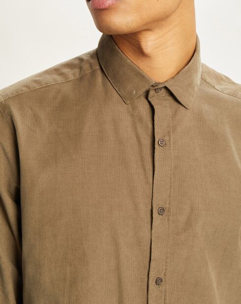 Chemise slim fit en Velours milleraies kaki