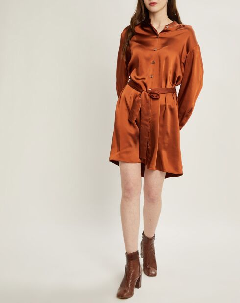 Robe-chemise en Satin rouille