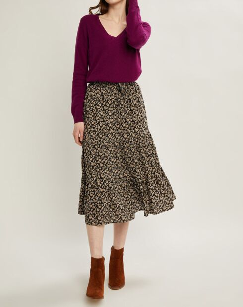 Jupe longue imprimée Pansy Flower bleu foncé