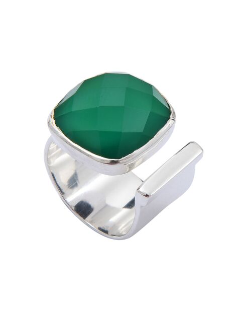 Zilveren en groene onyx ring