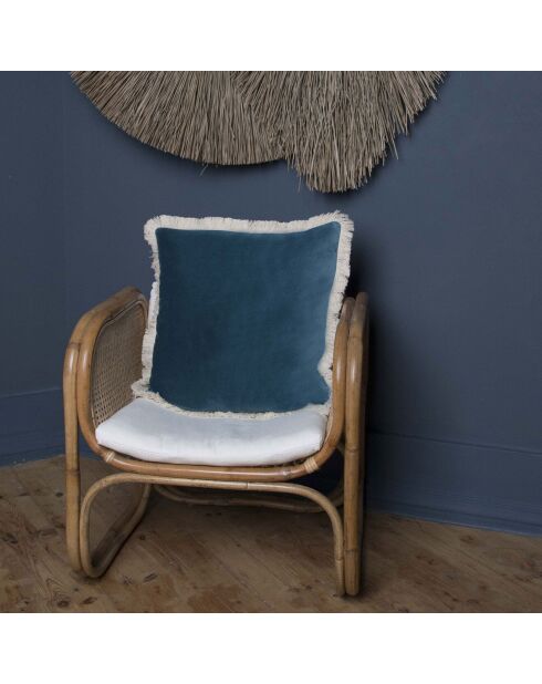 Coussin en Velours de Coton Andrea bleu peacock - 50x50 cm