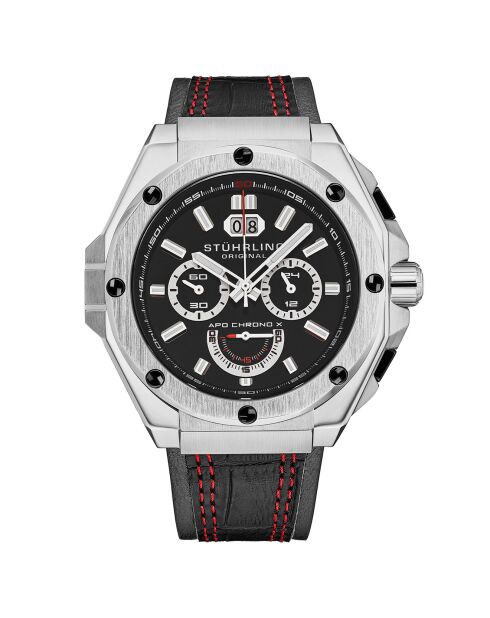 Montre Homme en Cuir Quartz Monaco noire