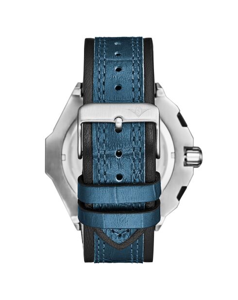 Montre Homme en Cuir Quartz Monaco bleue