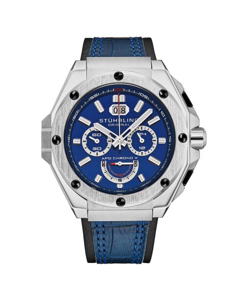 Montre Homme en Cuir Quartz Monaco bleue