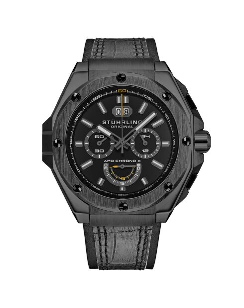 Montre Homme en Cuir Quartz Monaco noire
