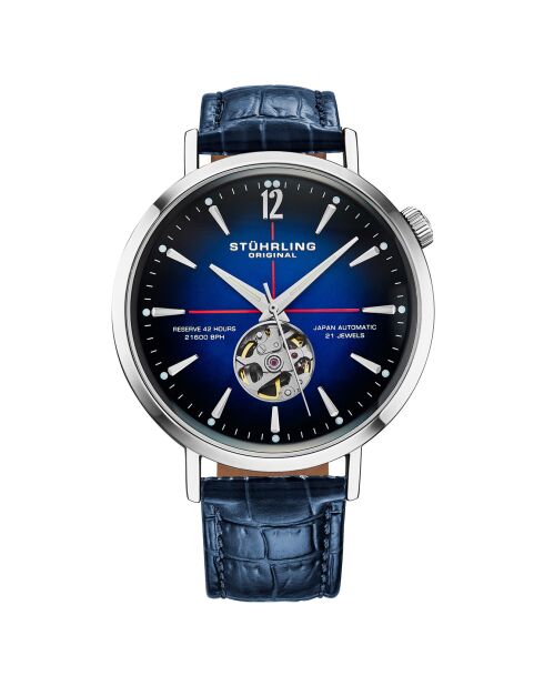 Montre Homme en Cuir Automatique Quasar Squelette bleue