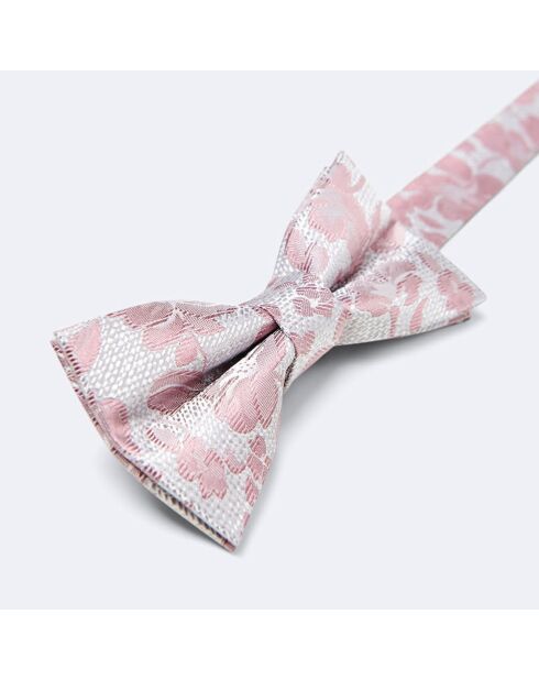 Noeud papillon 100% Soie Slayette à fleurs bois de rose