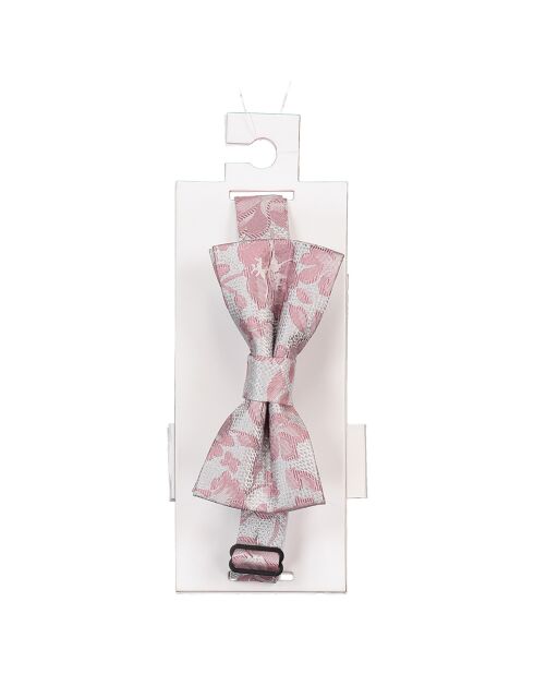 Noeud papillon 100% Soie Slayette à fleurs bois de rose