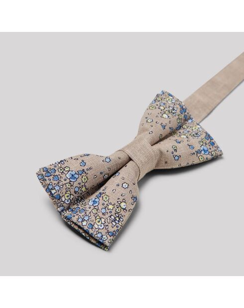 Noeud papillon 100% Lin Slino à fleurs beige kaki
