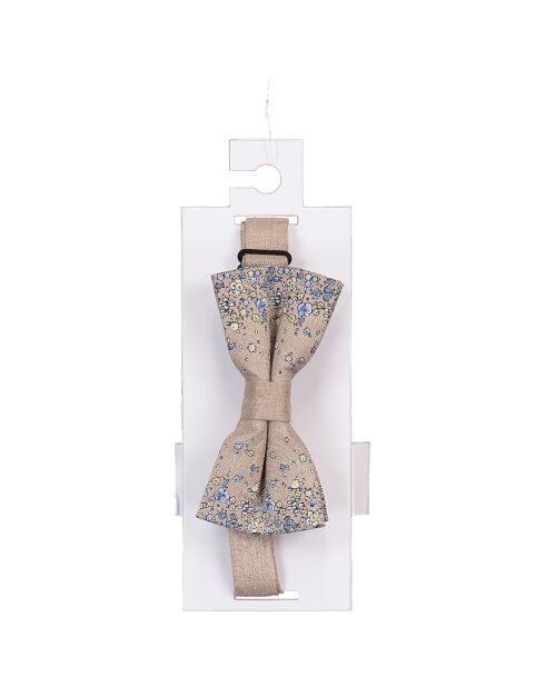 Noeud papillon 100% Lin Slino à fleurs beige kaki