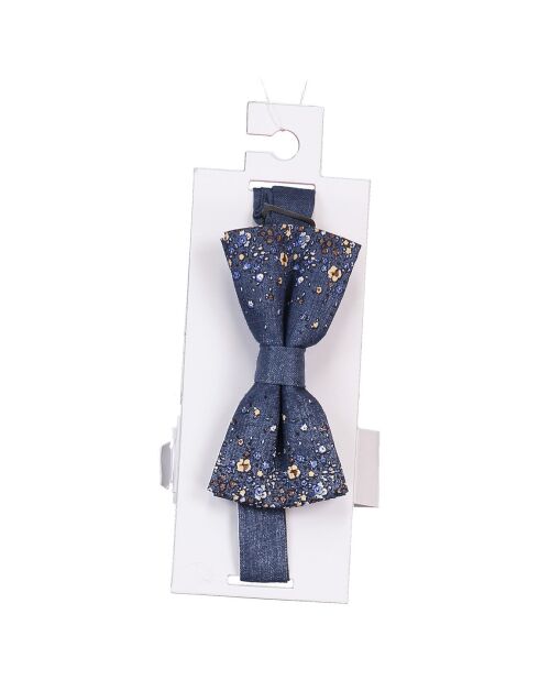 Noeud papillon 100% Lin Slino à fleurs dark navy
