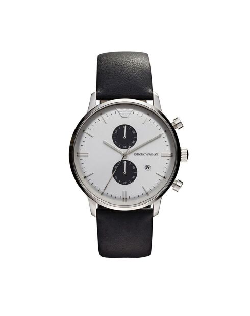 Montre Chronographe Mixte en Cuir noire